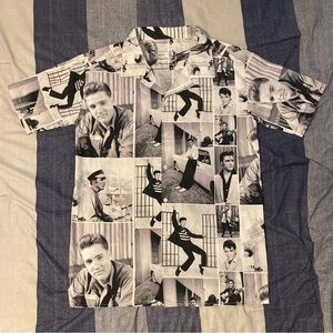 Elvis Presley Mens Button Up Shirt Sz M All Over Print